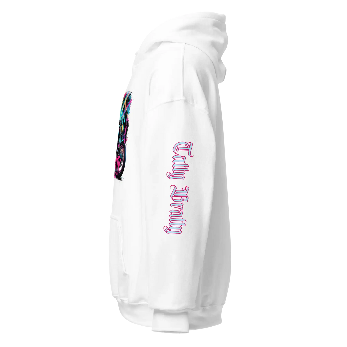 White hoodie with graphic.