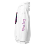 White hoodie with graphic.