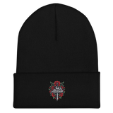 Black knit beanie.
