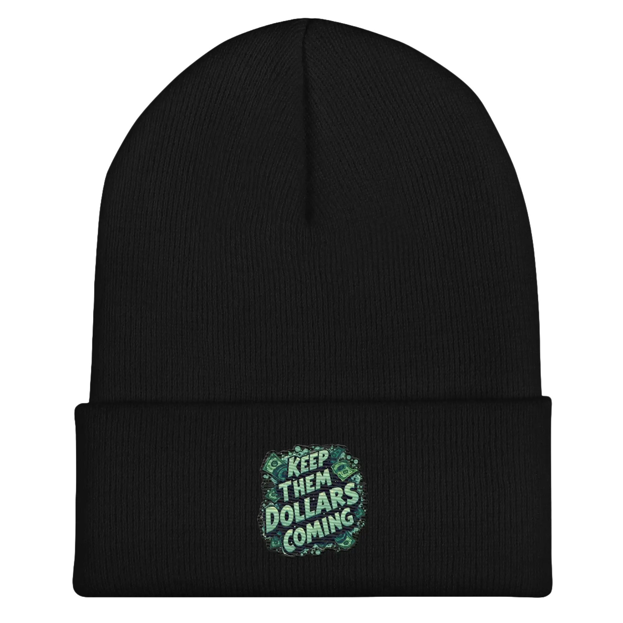Black knit beanie.