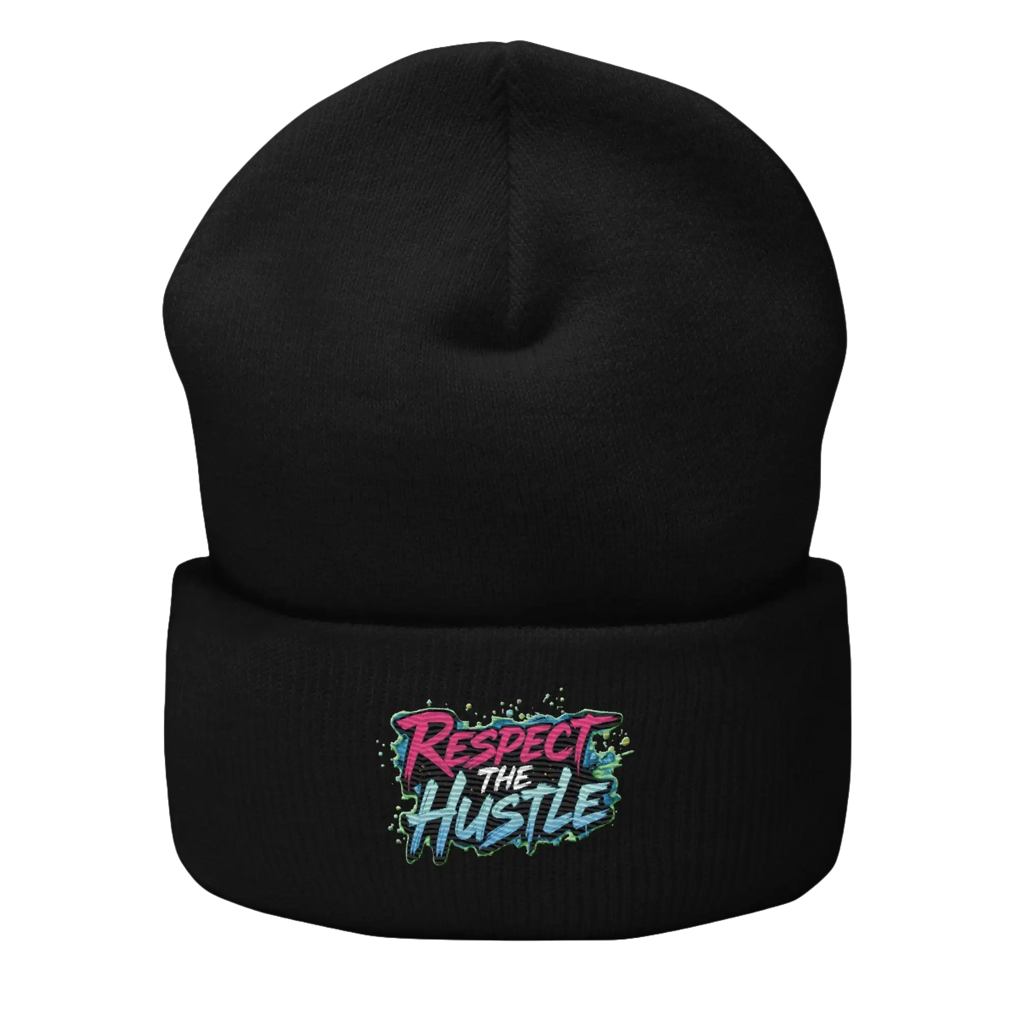 Black beanie with ’Respect the Hustle’ graphic.