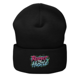 Black beanie with ’Respect the Hustle’ graphic.