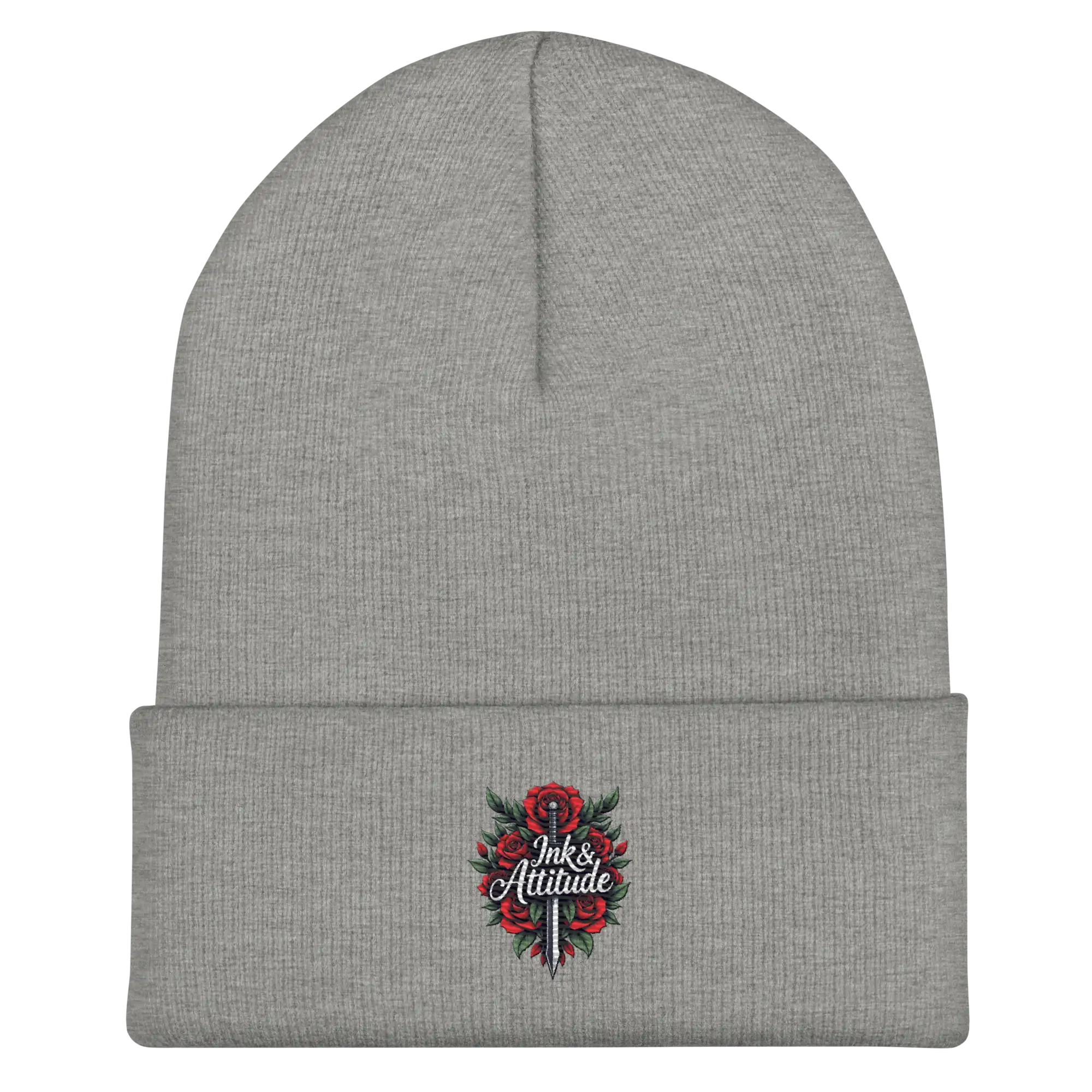 Gray knit beanie.