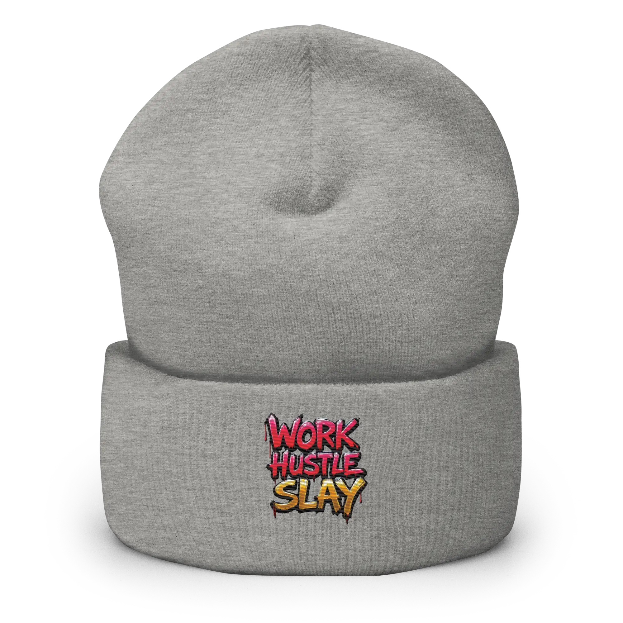 Gray knit beanie.