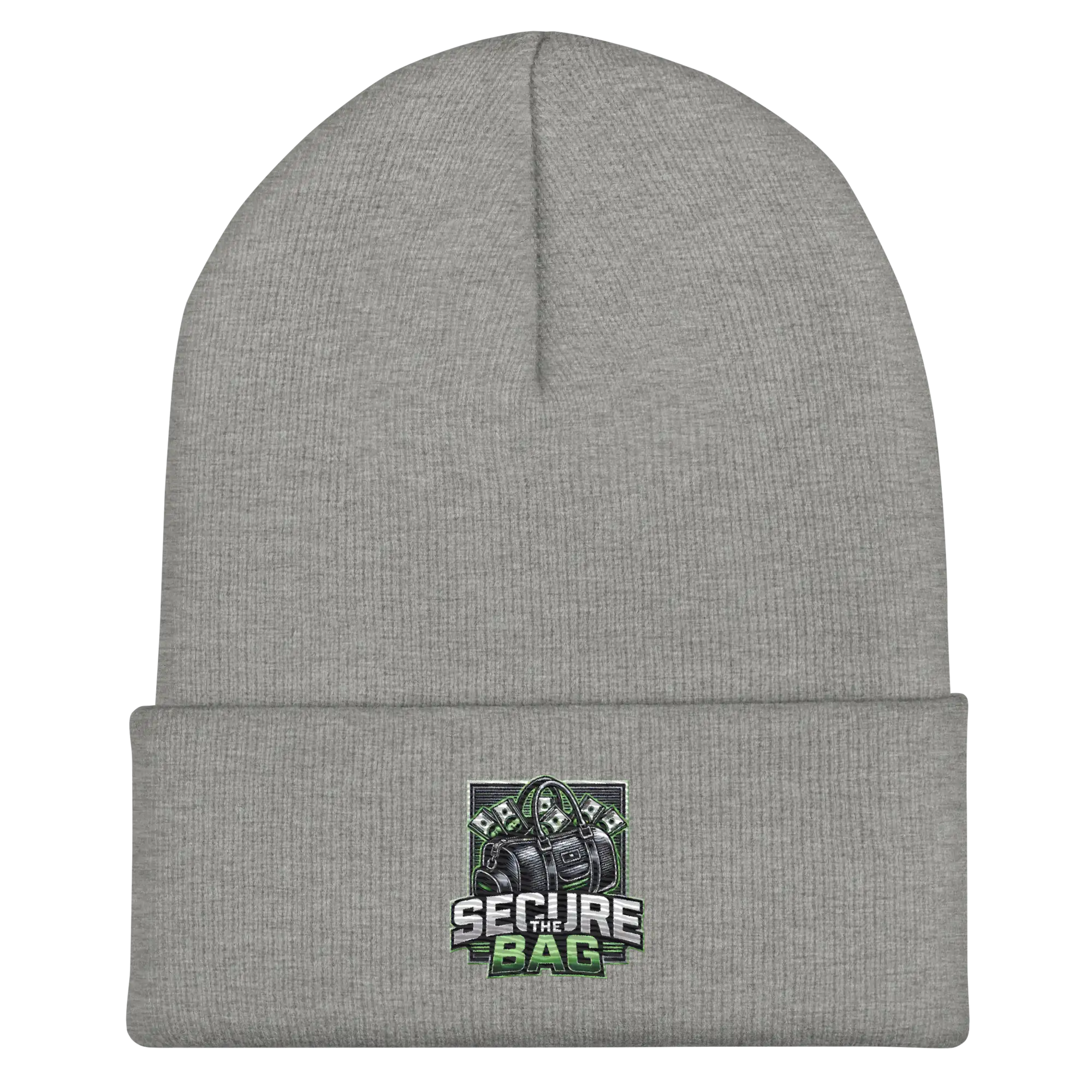 Gray knit beanie.