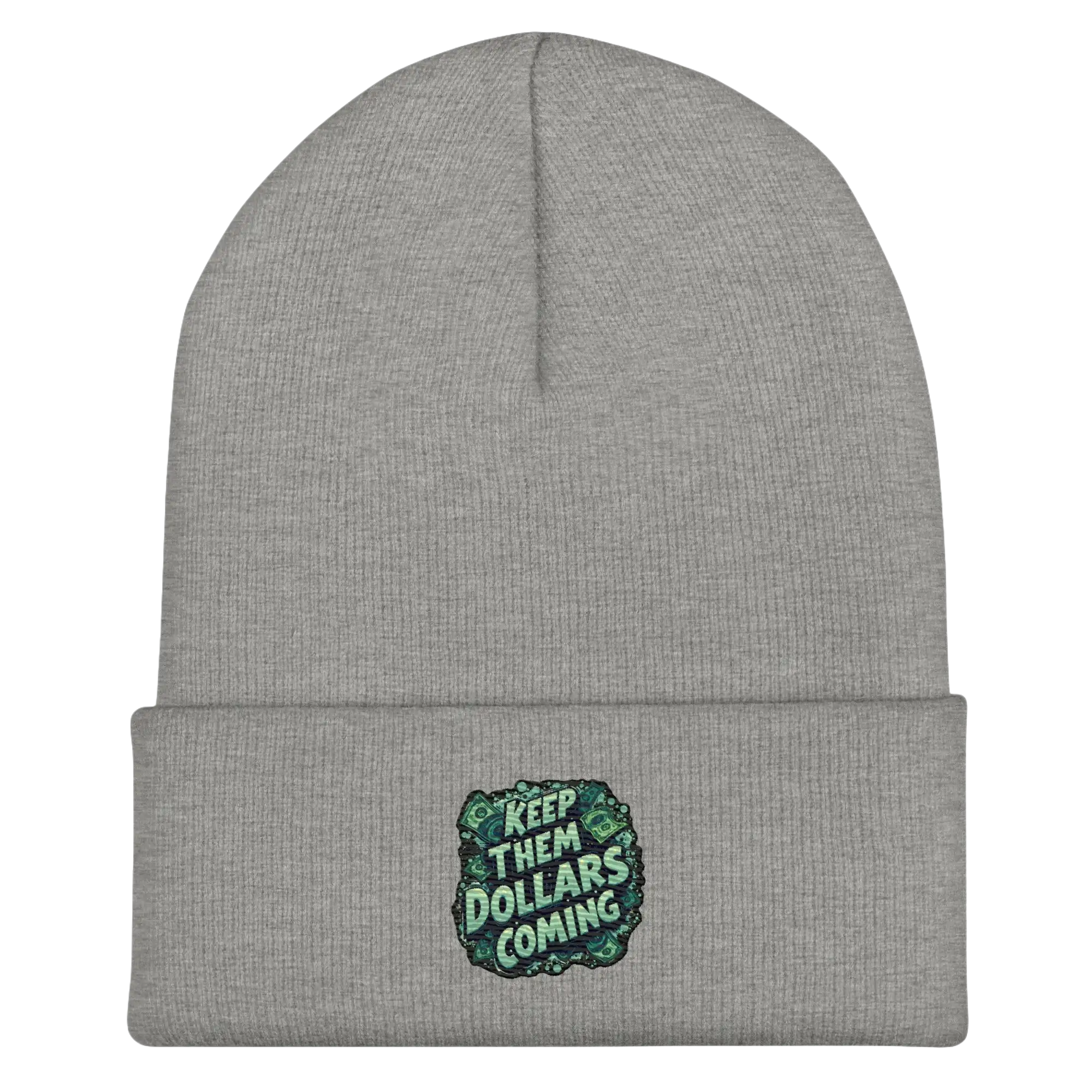 Gray knit beanie.