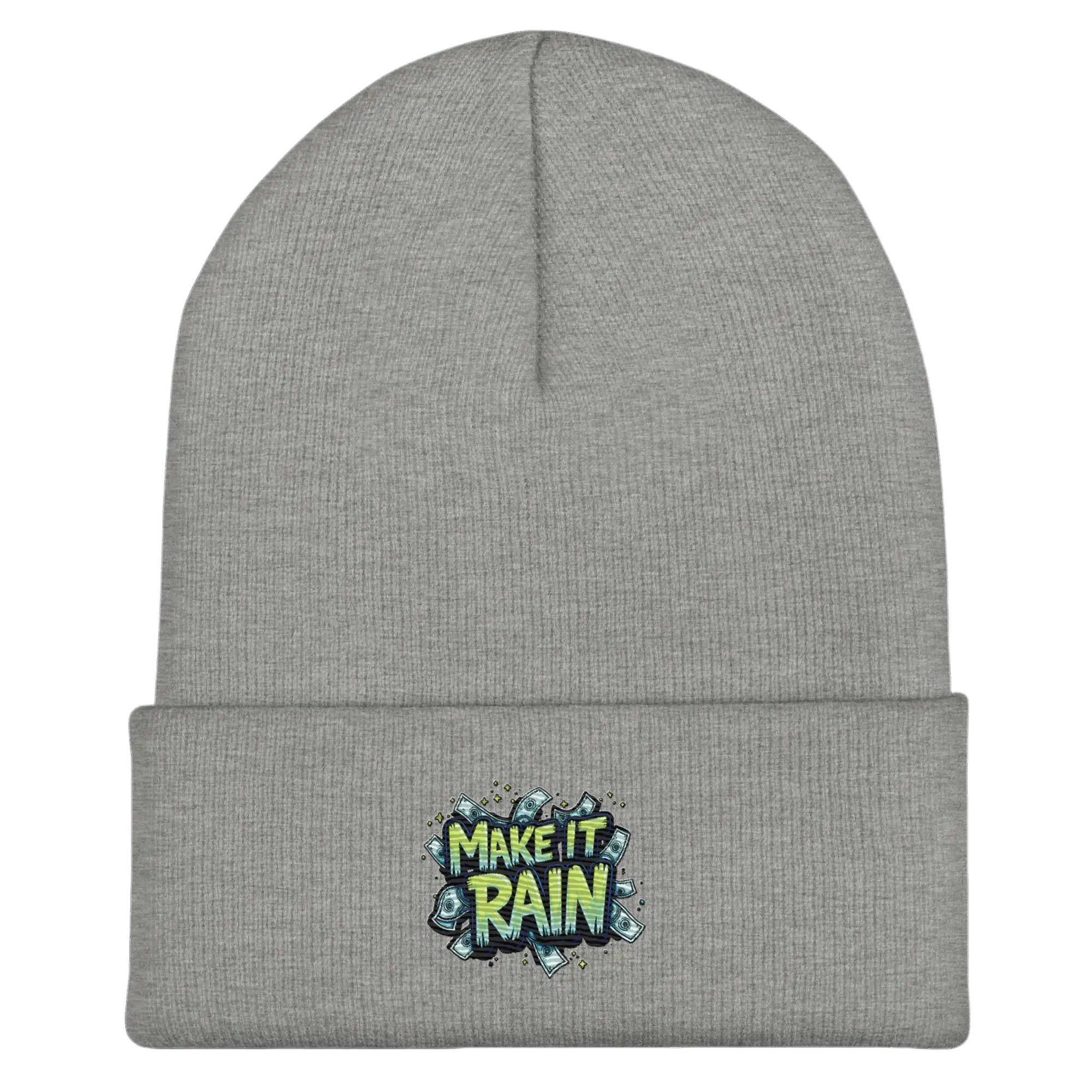 Gray knit beanie.