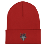 Red knit beanie.