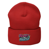 Red beanie with ’Respect the Hustle’ graphic.