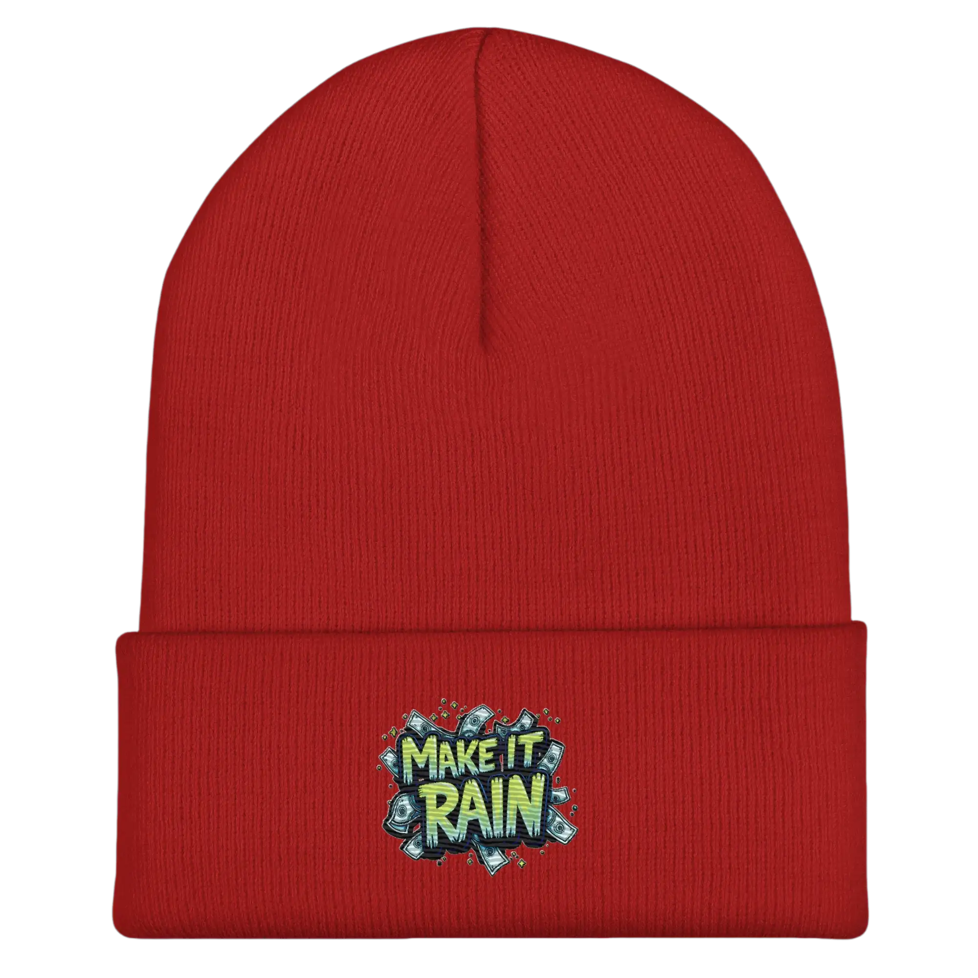 Red knit beanie.