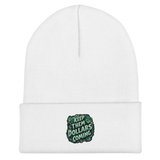 White knit beanie.