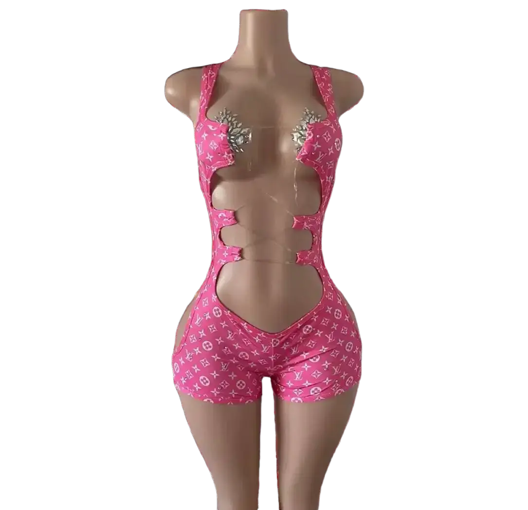 Pink Monogram Cutout Bodysuit Set by Tatty Bratty — product view 1.