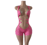 Pink Monogram Cutout Bodysuit Set by Tatty Bratty — product view 1.