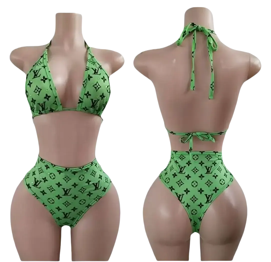 Green Monogram High-Waist Bikini Set by Tatty Bratty — product view 2.