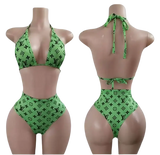 Green Monogram High-Waist Bikini Set by Tatty Bratty — product view 2.