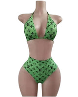 Green Monogram High-Waist Bikini Set by Tatty Bratty — product view 1.