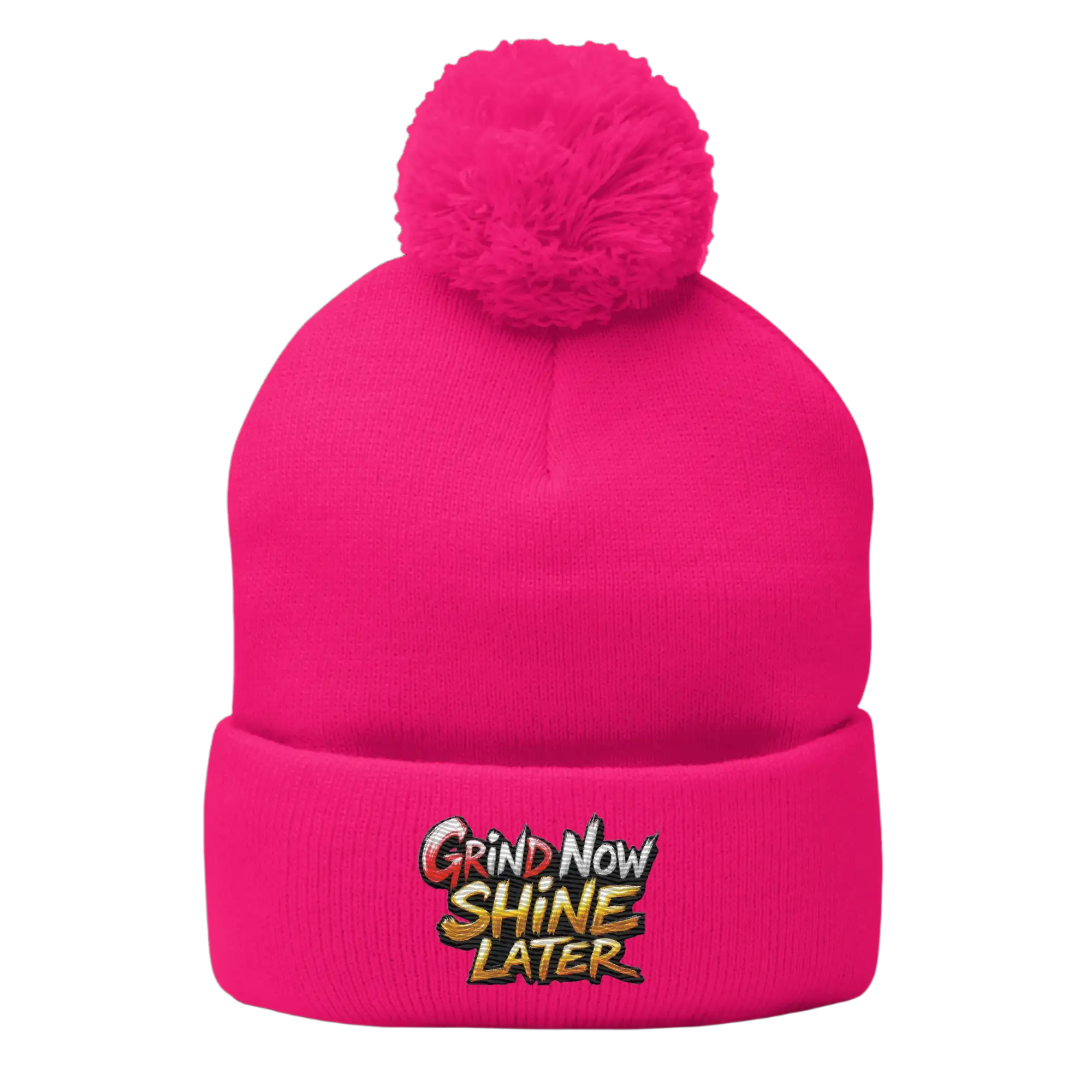 Pink pom-pom beanie.