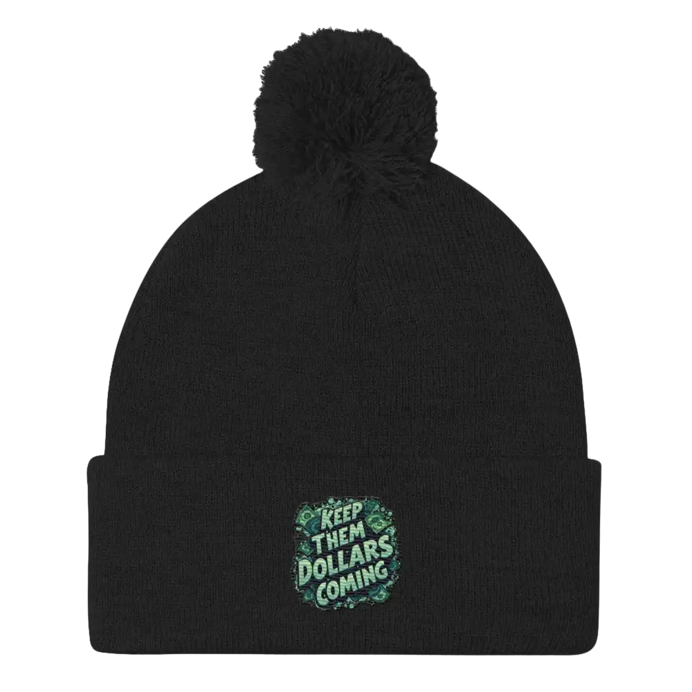 Black pom-pom beanie.