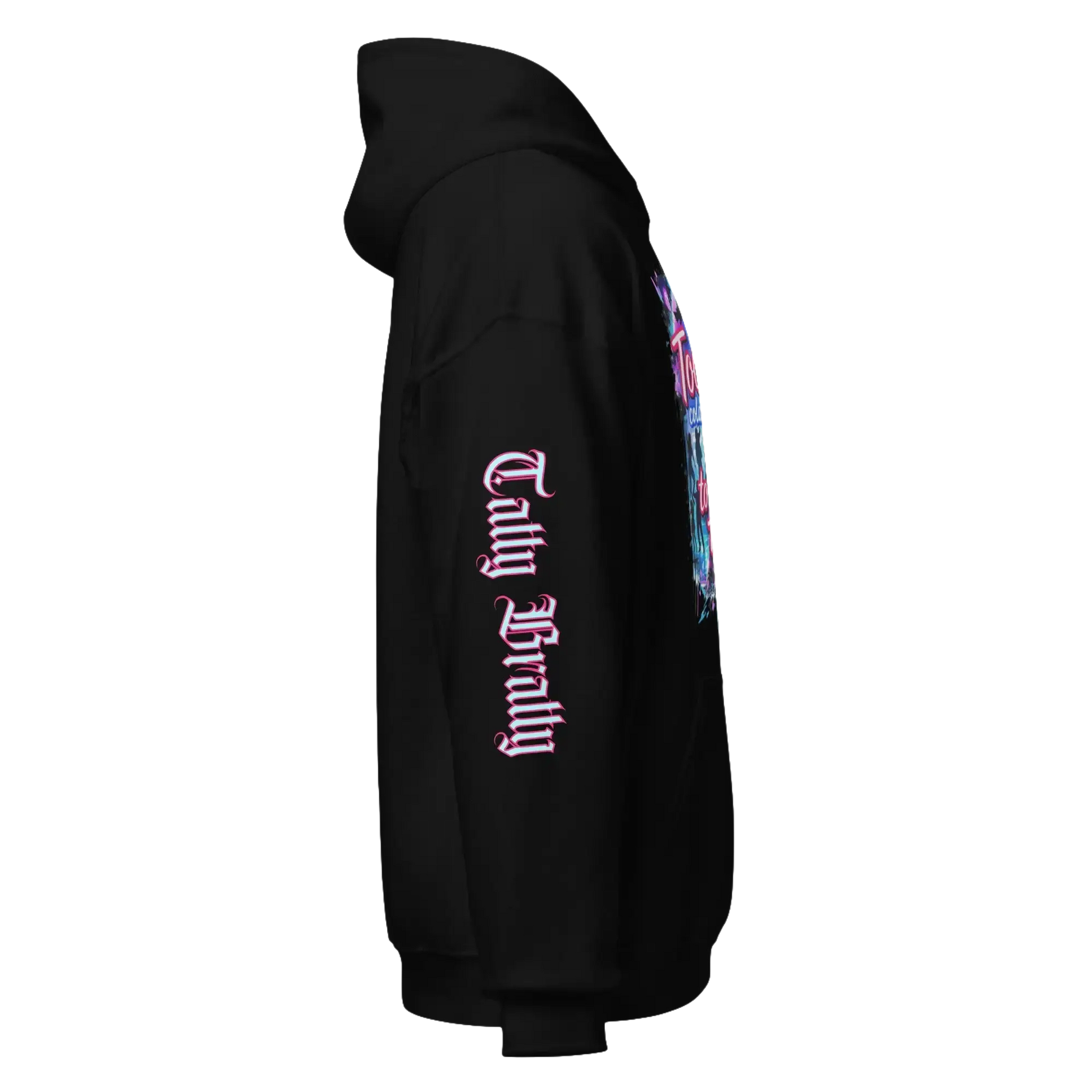 Black hooded sweatshirt.