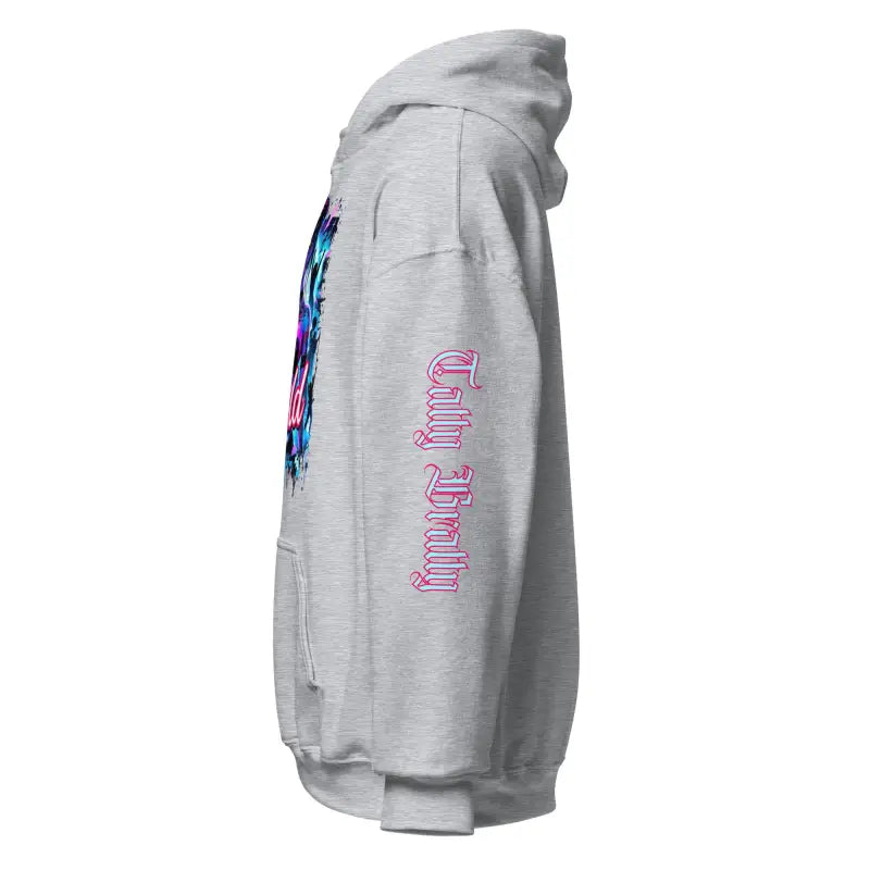 Gray hooded sweatshirt.