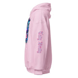 Pink hooded sweatshirt.