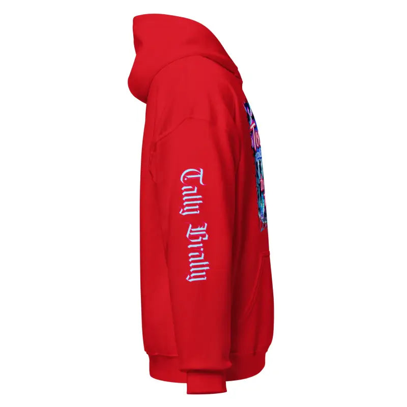 Red hooded sweatshirt.