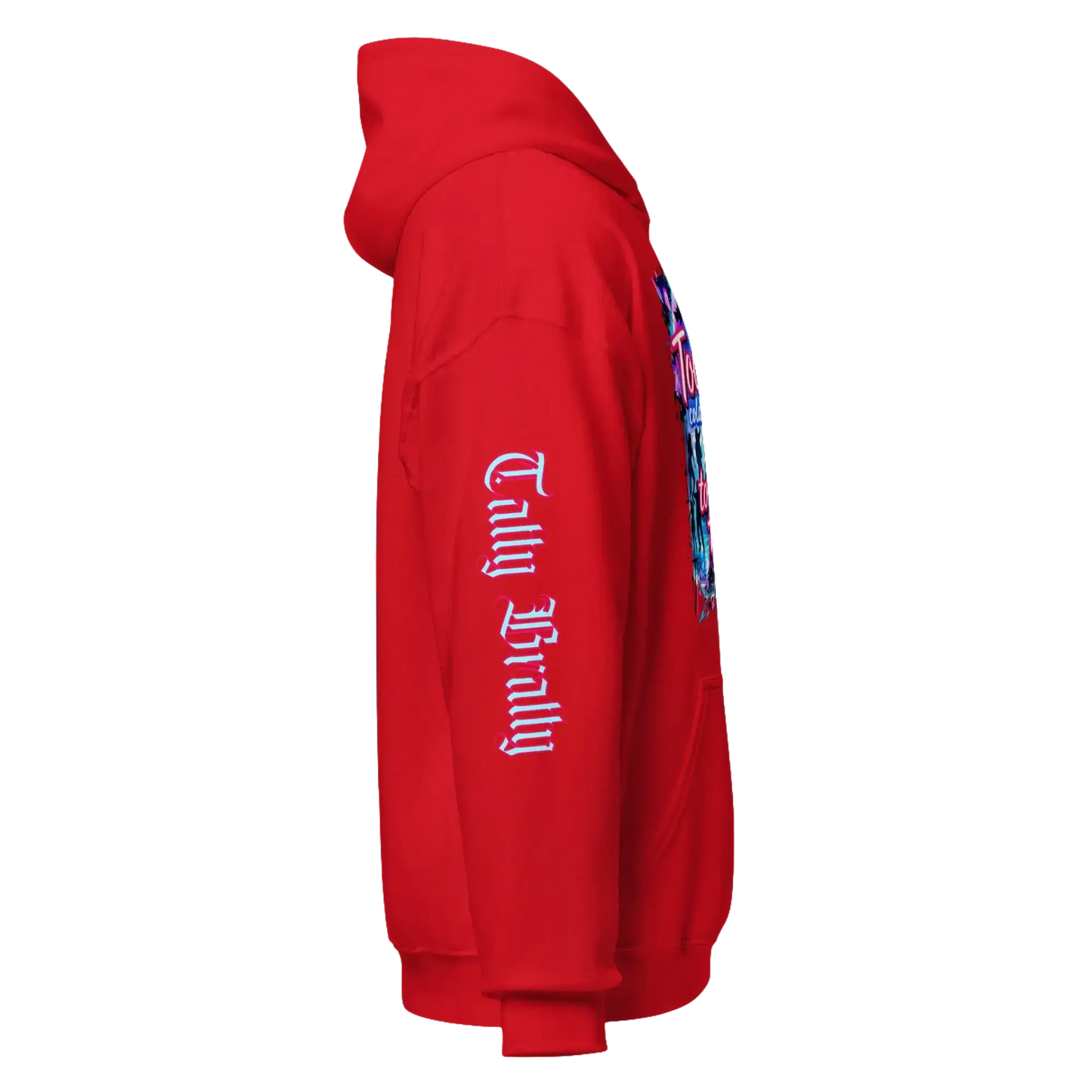 Red hooded sweatshirt.