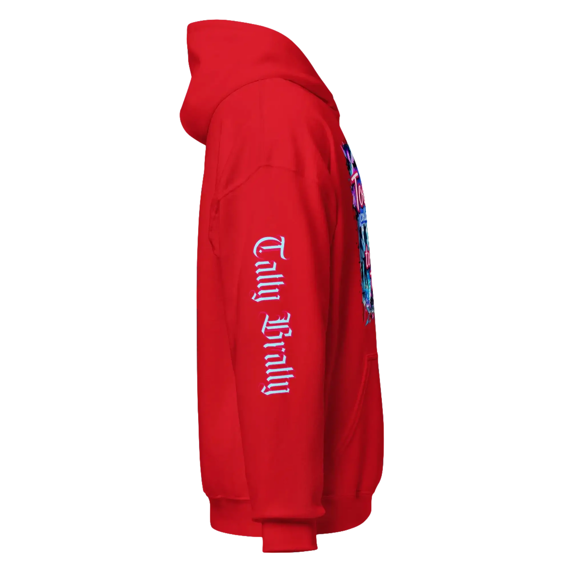 Red hooded sweatshirt.