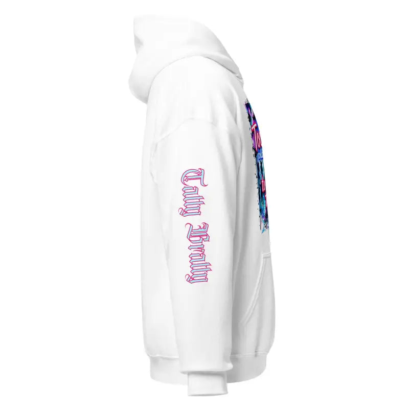 White hooded sweatshirt.