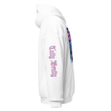 White hooded sweatshirt.