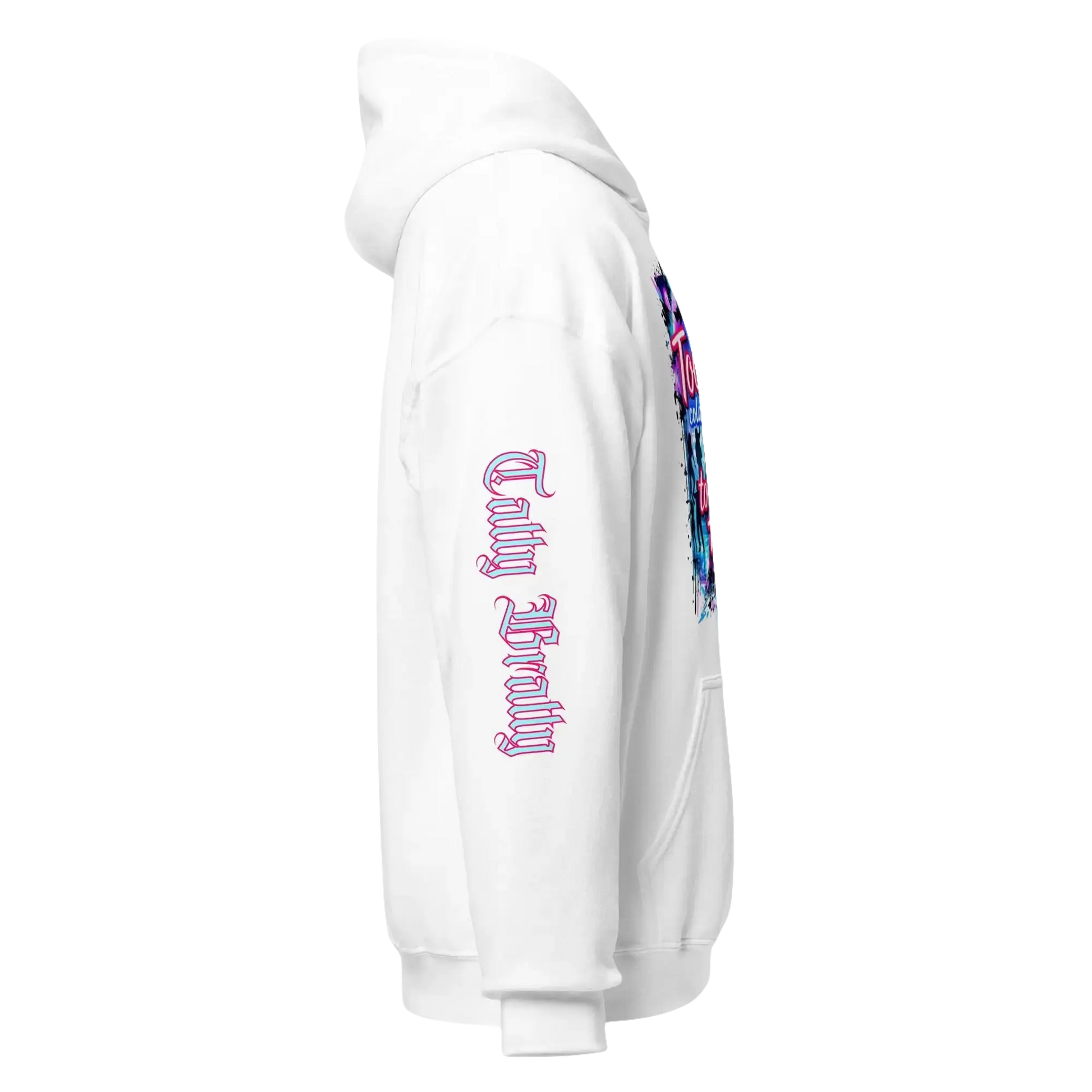 White hooded sweatshirt.