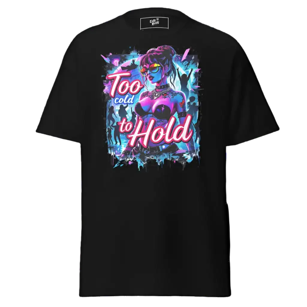 Black graphic t-shirt.