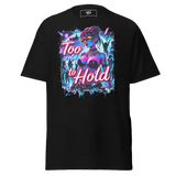 Black graphic t-shirt.