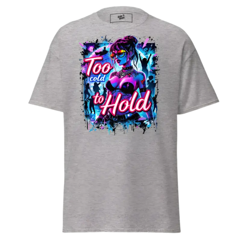 Gray t-shirt with graphic print.