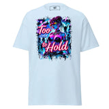 Light blue t-shirt with graphic print.