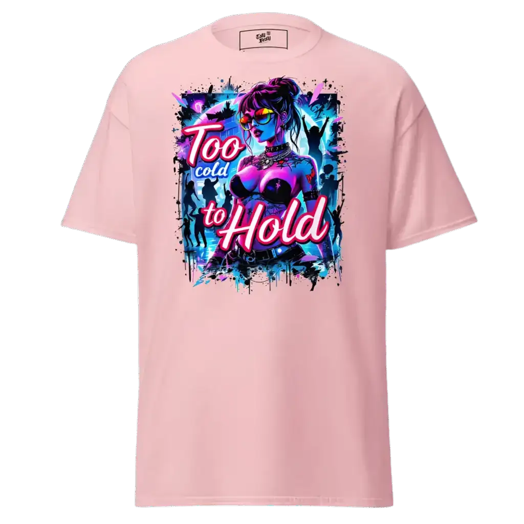 Pink t-shirt with a graphic print.