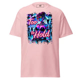 Pink t-shirt with graphic print.