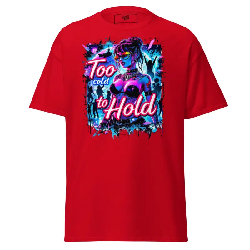 Red t-shirt with graphic print.