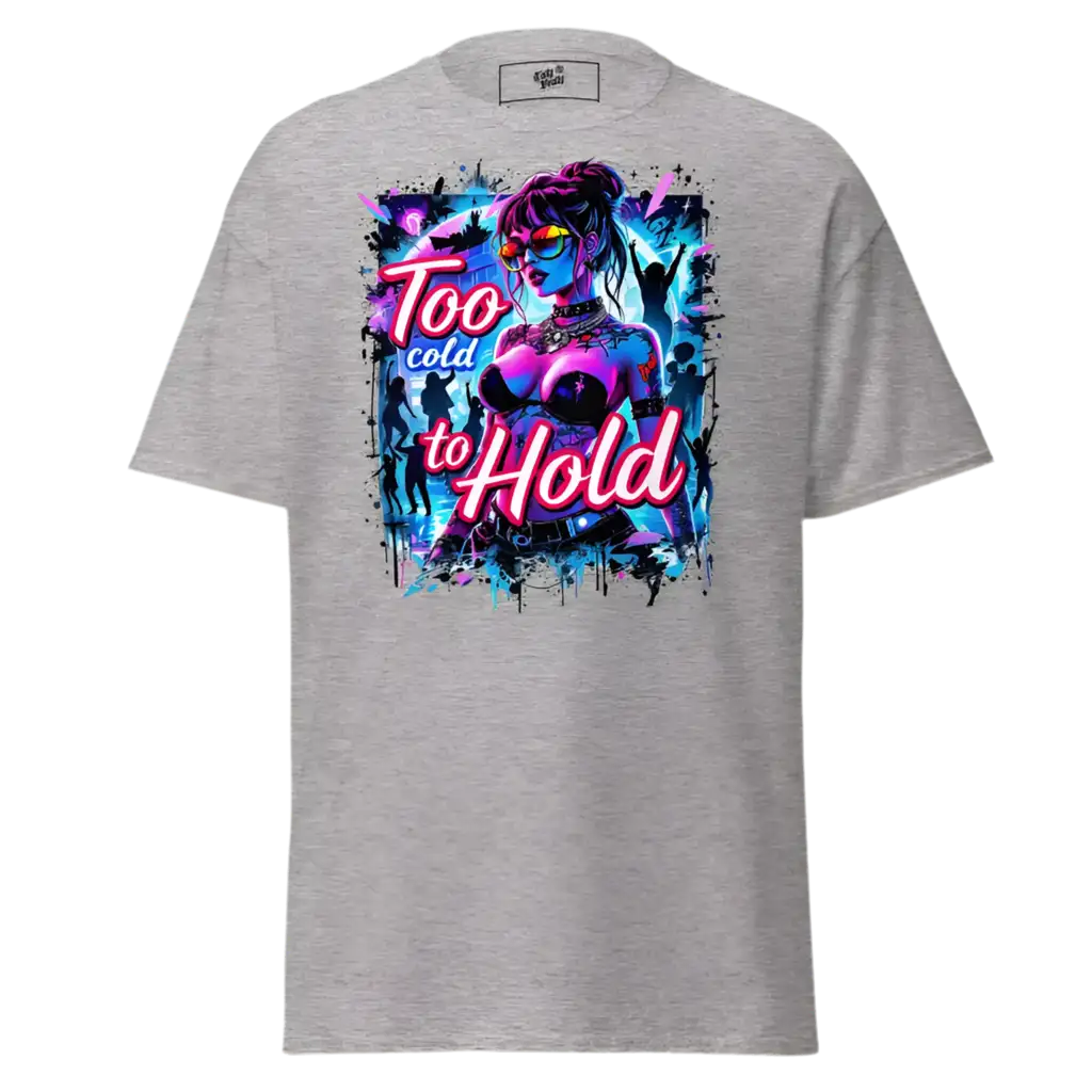 Gray t-shirt with graphic print.