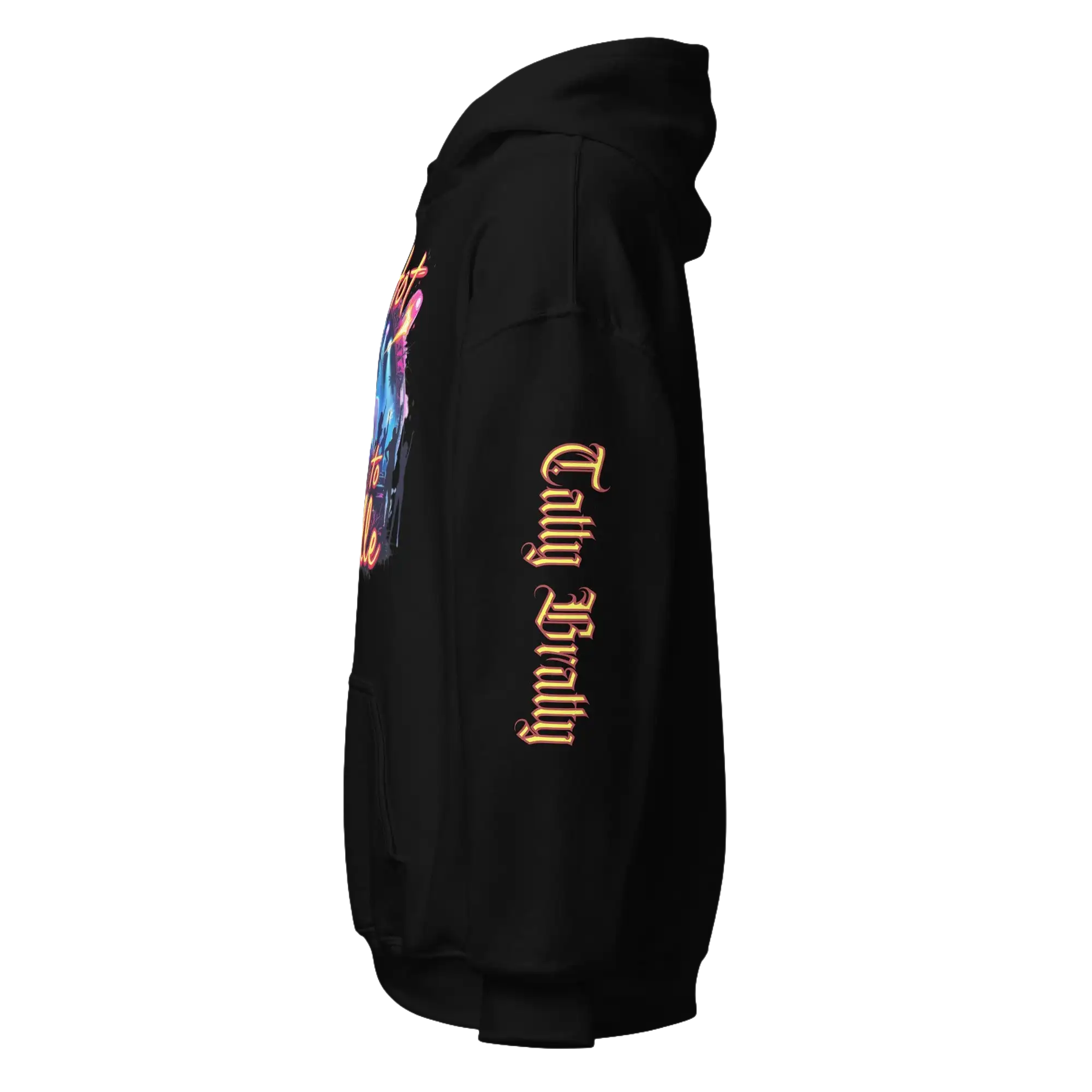 Black hoodie with graphic.