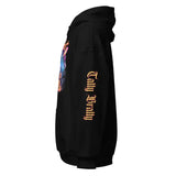 Black hoodie with graphic.