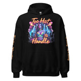 Black hoodie with a graphic design.