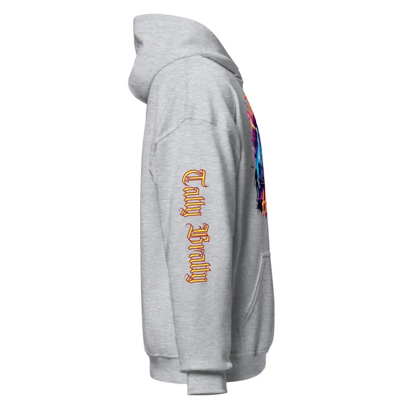 Gray hooded sweatshirt.
