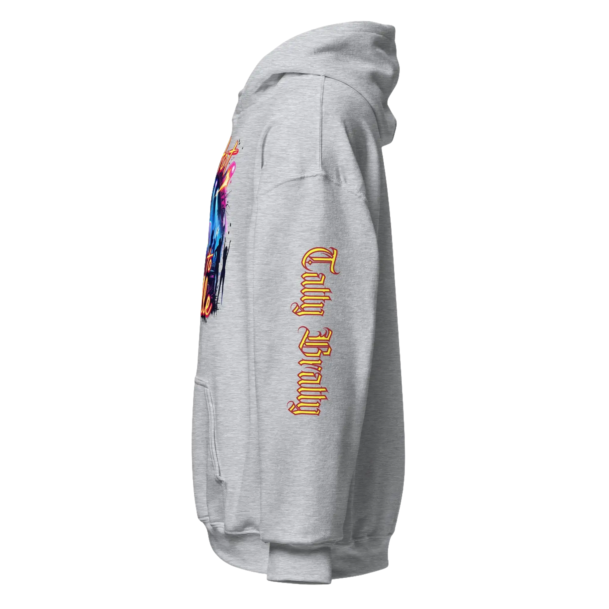 Gray hooded sweatshirt.
