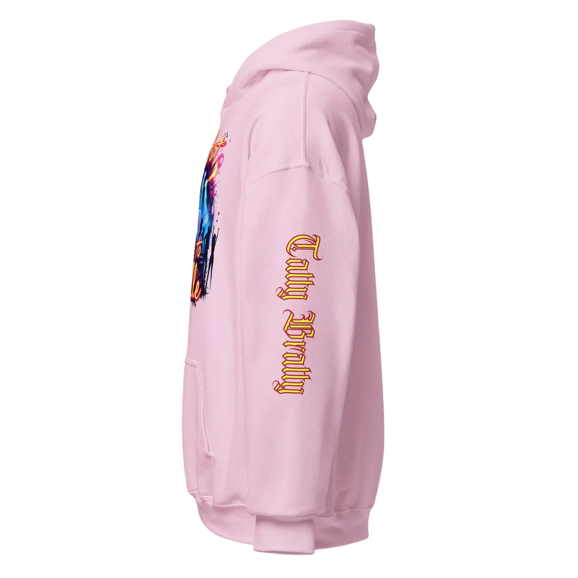 Pink hoodie.