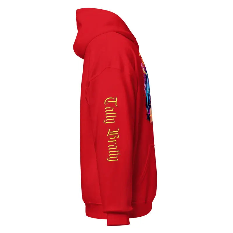 Red hooded sweatshirt.