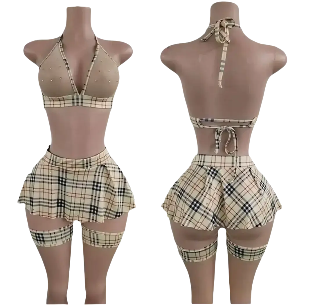Plaid halter top and skirt set.