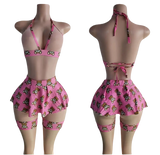 Pink teddy bear print lingerie set.