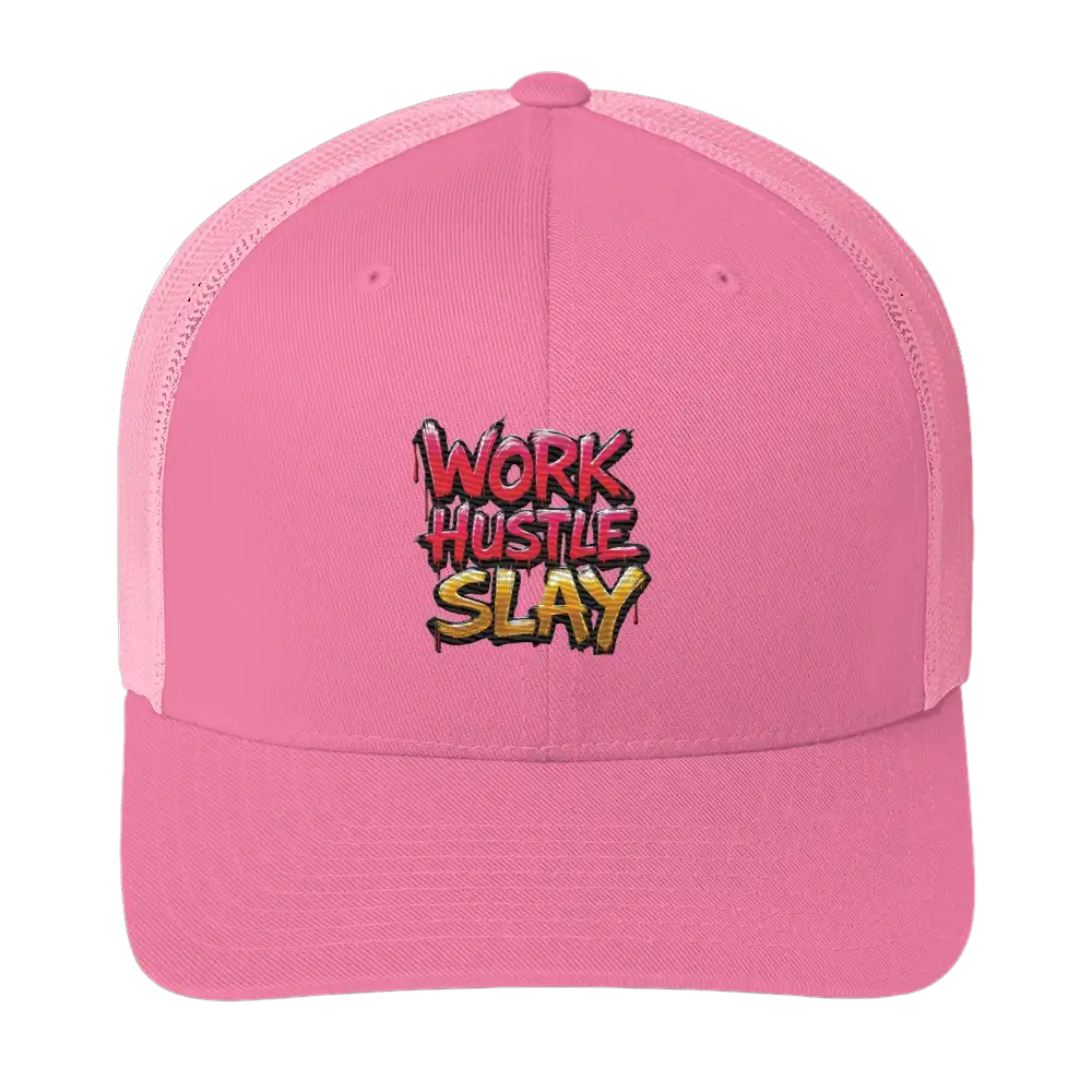 Pink trucker hat.