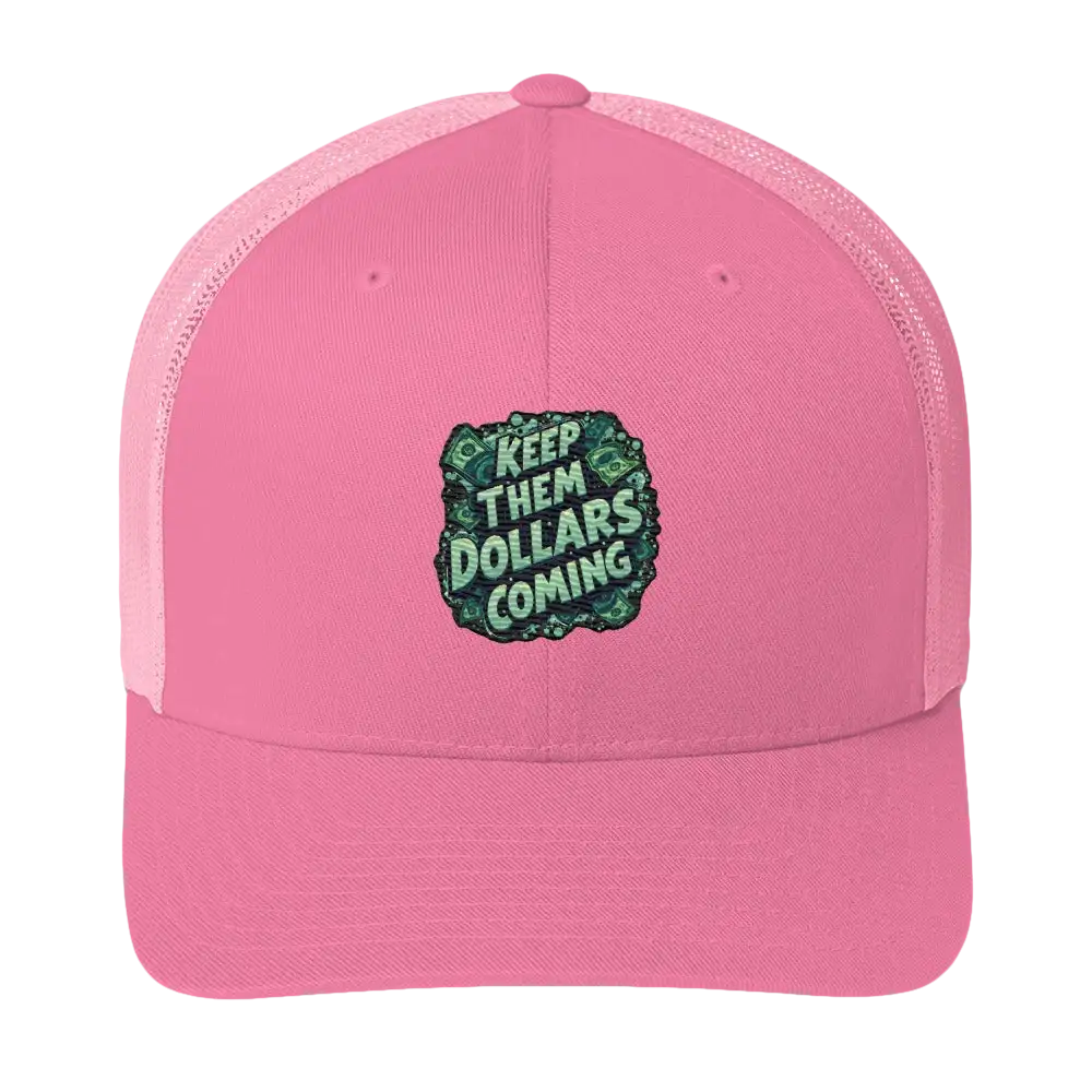 Pink trucker hat.